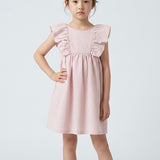 Kariertes Kleid Rosa-Weiß mit Rüschen für Mädchen