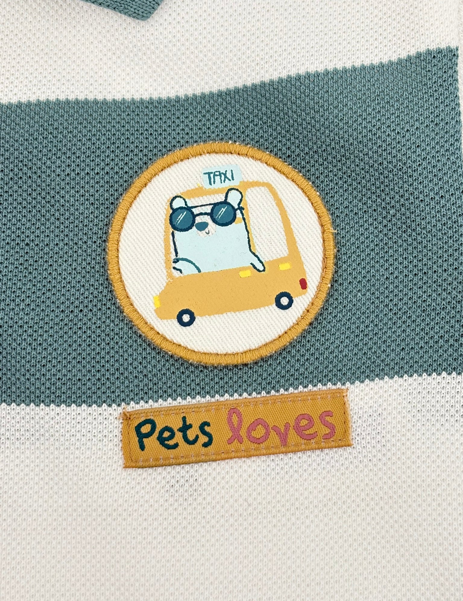 Gestreiftes Polo Türkis-Weiß mit Auto Print für Jungen