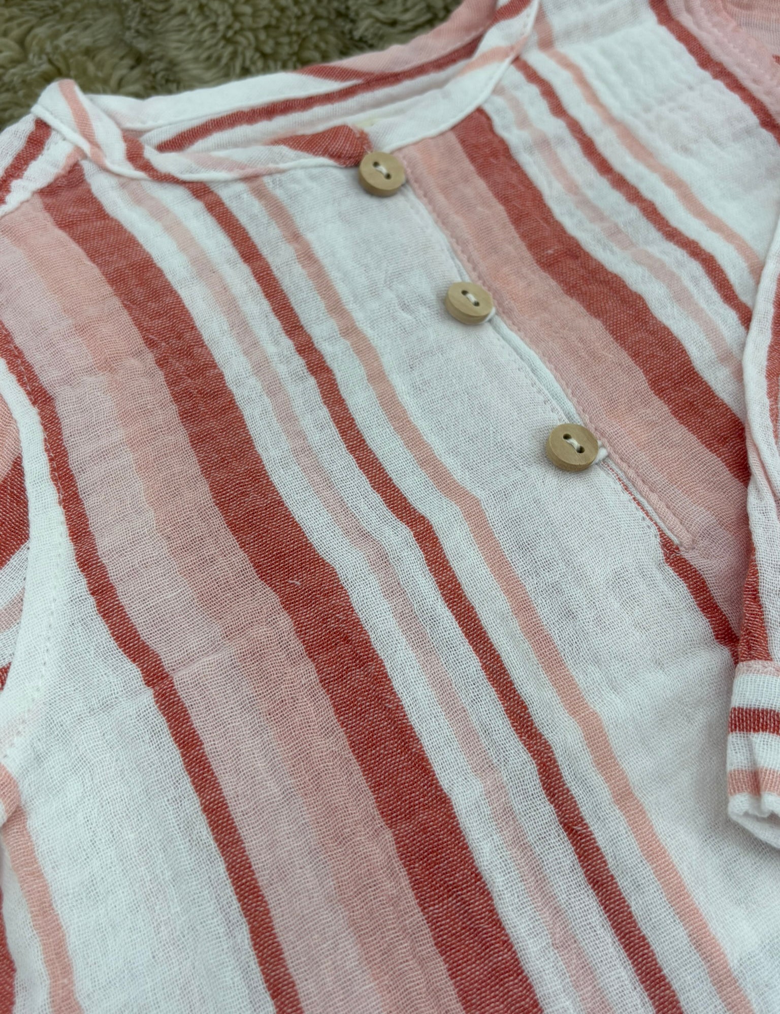 Gestreiftes Hemd & Leinen-Shorts Set Koralle für Jungen