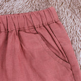 Gestreiftes Hemd & Leinen-Shorts Set Koralle für Jungen