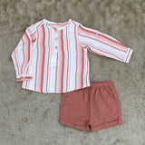 Gestreiftes Hemd & Leinen-Shorts Set Koralle für Jungen