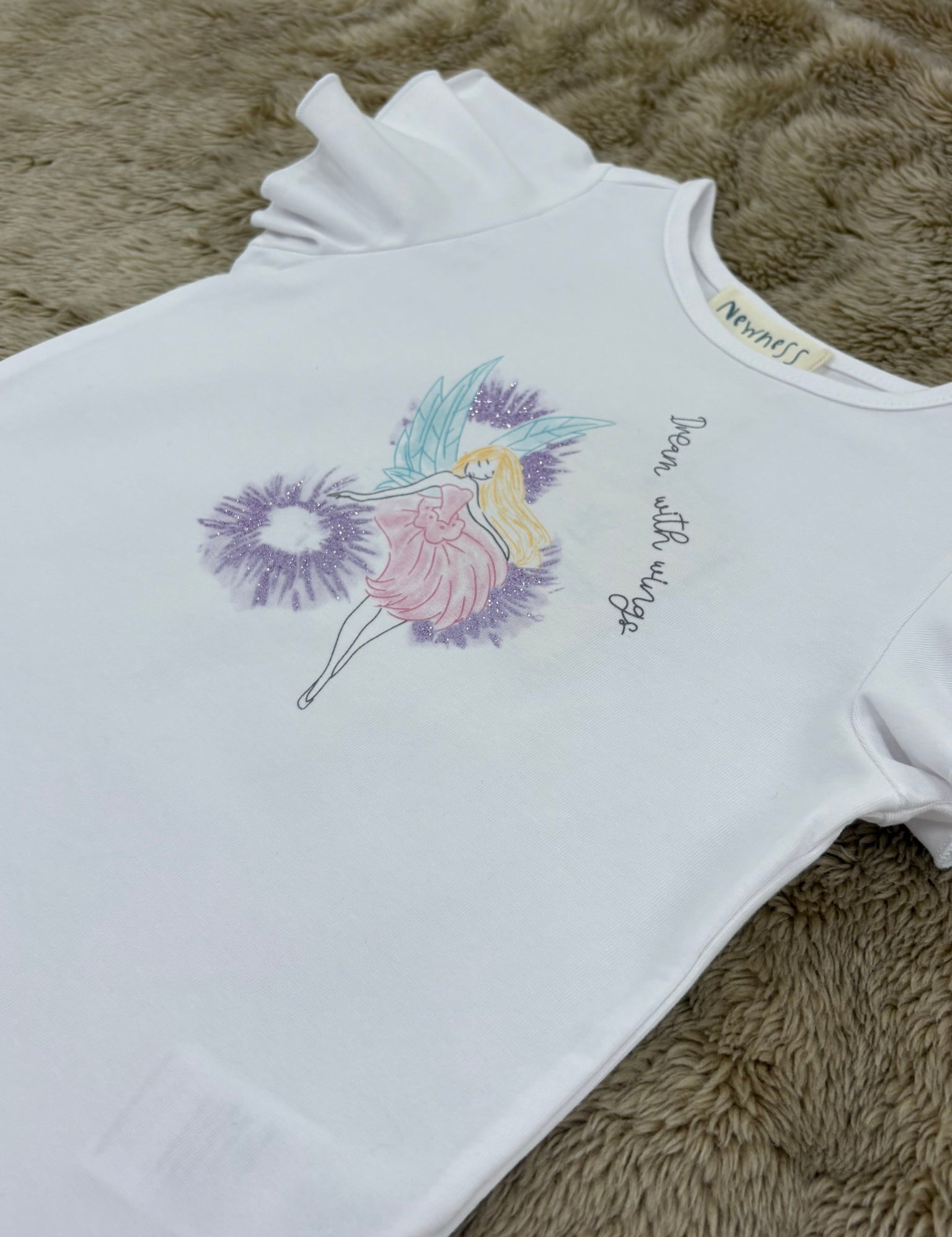 T-Shirt Weiß mit Fee und Rüschenärmeln für Mädchen