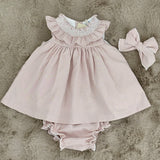 Baby Kleid Kariert Rose-Weiß & Windelhöschen