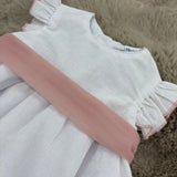 Baby Kleid Weiß Leinenoptik mit Tüllschleife & Windelhöschen