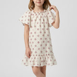 Gepunktetes Kleid Weiß-Rosa mit Rüschen für Mädchen