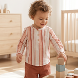Gestreiftes Hemd & Leinen-Shorts Set Koralle für Jungen