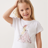 T-Shirt Weiß mit Mädchen-Motiv, Tüll & Rüschen für Mädchen