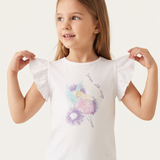 T-Shirt Weiß mit Fee und Rüschenärmeln für Mädchen