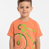 T-Shirt Orange mit Fahrrad Print für Jungen