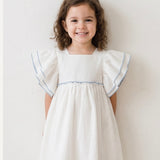 Kleid Ivory mit Flatterärmeln & Blauer Schleife