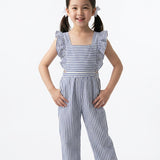 Girls' Blue Striped Jumpsuit