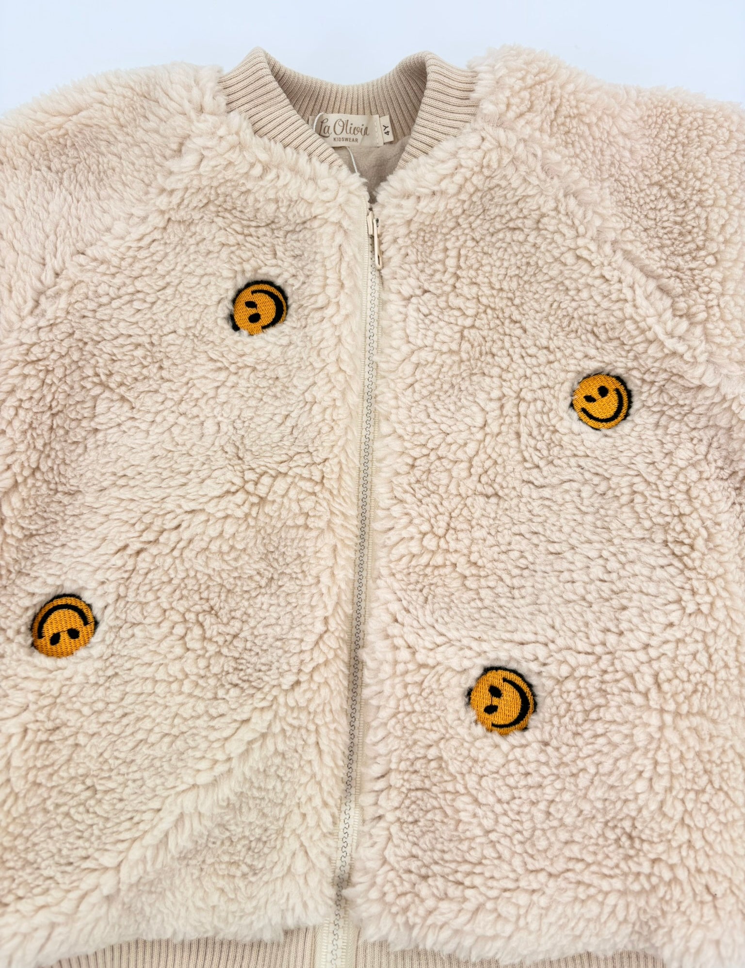 Smiley Teddyjacke Beige