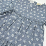 Kleid Blaugrau mit Blätterdruck