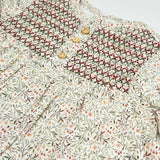 Kleid mit Blattmuster & Smock-Stickerei