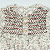 Kleid mit Blattmuster & Smock-Stickerei