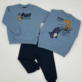Set „Street“ mit Dino-Stickerei - Graublau & Marineblau