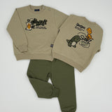 Set „Street“ mit Dino-Stickerei – Khaki & Olivgrün