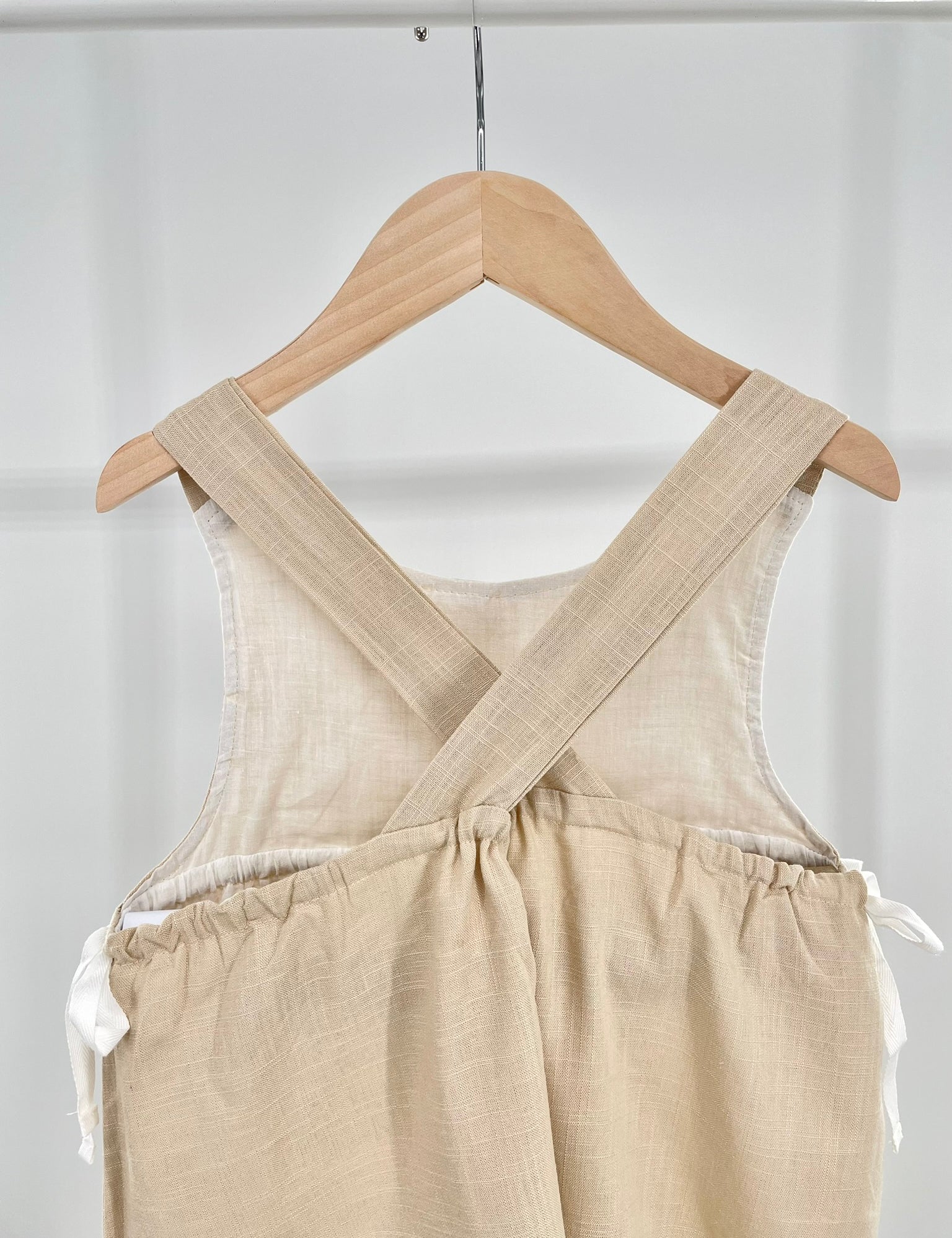 Girls' Beige Linen Dress with Criss-Cross Straps