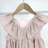 Kariertes Kleid Rosa-Weiß mit Rüschen für Mädchen