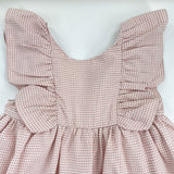 Kariertes Kleid Rosa-Weiß mit Rüschen für Mädchen
