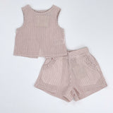 Gestreiftes Rüschen-Set Rosa-Weiß für Mädchen