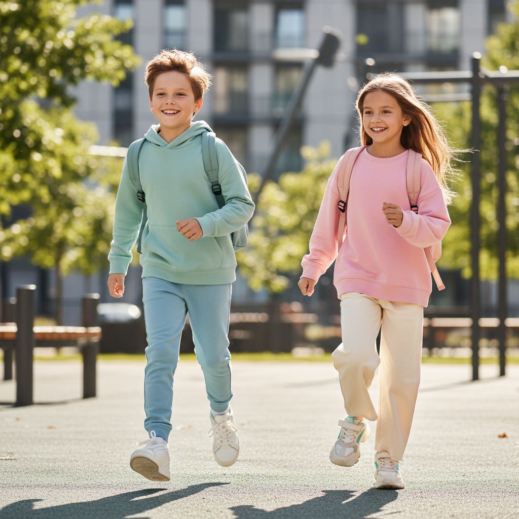 Schulkinder in modischer Kleidung
